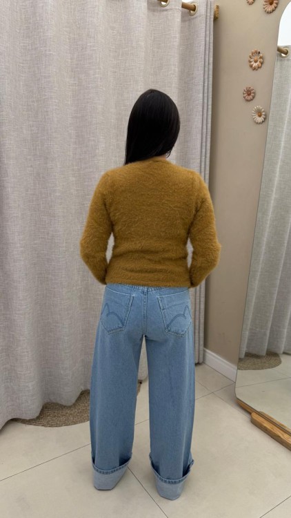 Cardigan Pelinho Curto Slim Marrom Arizona