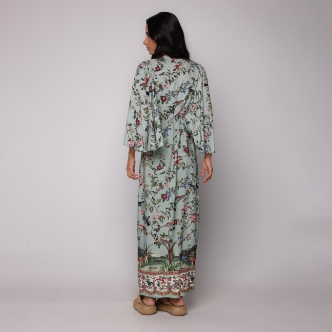 Vestido Longo Manga Canto de Pássaro