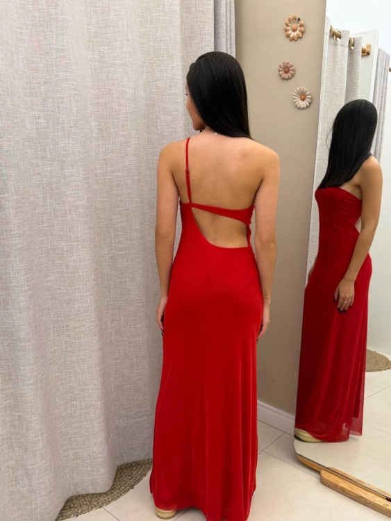 Vestido Longo Ombro Só Vermelho Amapola