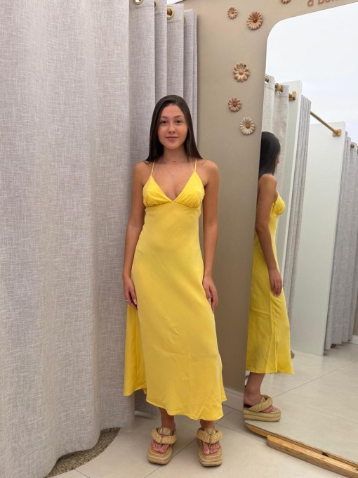 Vestido Enviesado Midi Amarelo Marcelle