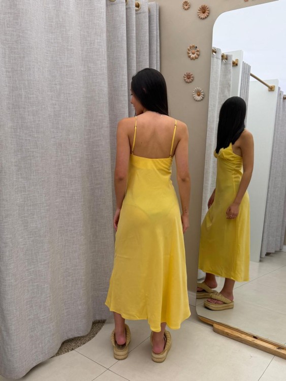 Vestido Enviesado Midi Amarelo Marcelle