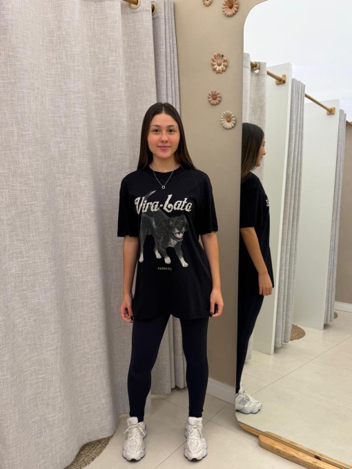 Tshirt Media Vira Lata Malhado Preto Escuro