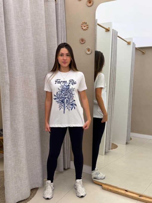 Tshirt Fit Arara Em Flores Off White