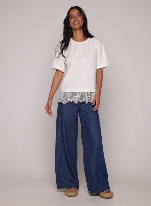 Tshirt Com Renda Off White