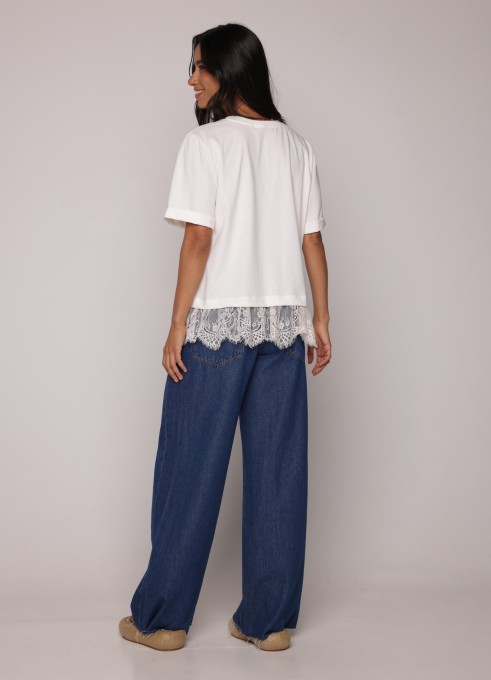 Tshirt Com Renda Off White